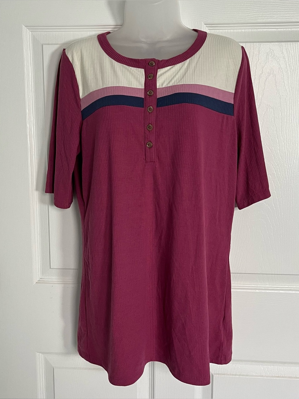 Torrid 70s Retro Ribbed Knit Colorblock Henley Top Size 1 (1X)